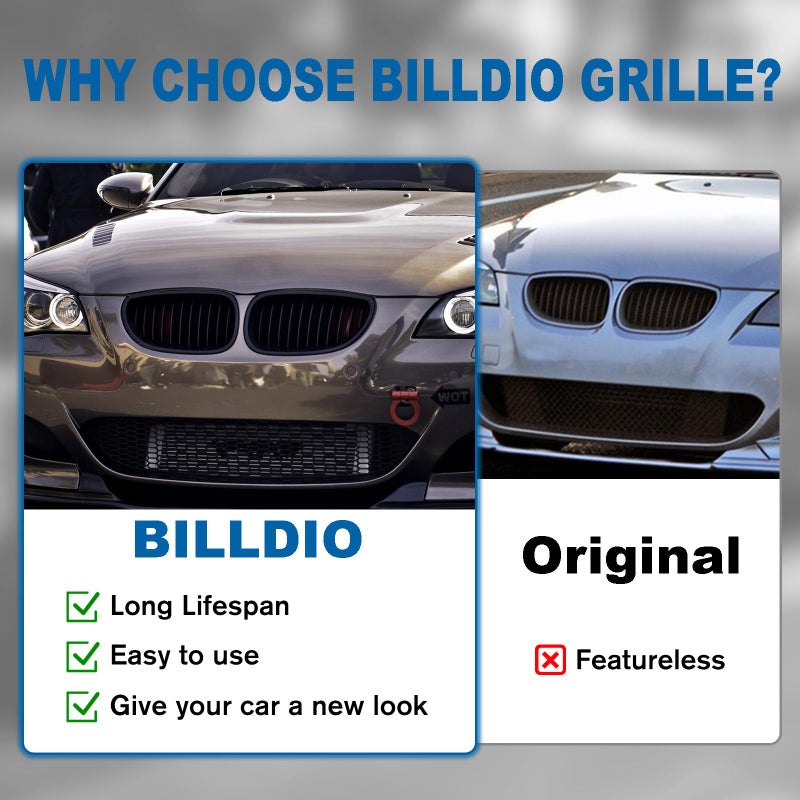 BILLDIO E60 Grille - Black Kidney Single slats Grill Compatible With BMW 5 Series E60 E61 2003-2009 520i 523i 525i 528i 530i 535i 550i ABS Gloss Black Kidney Grill - Image 5